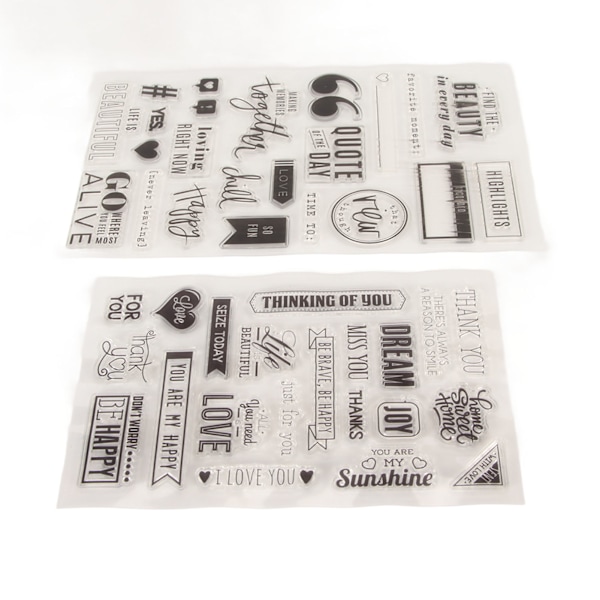 Gjennomsiktige frimerker holdbare fasjonable transparente forseglingsfrimerker med engelske ordfrasemønster for scrapbooking DIY-håndverk