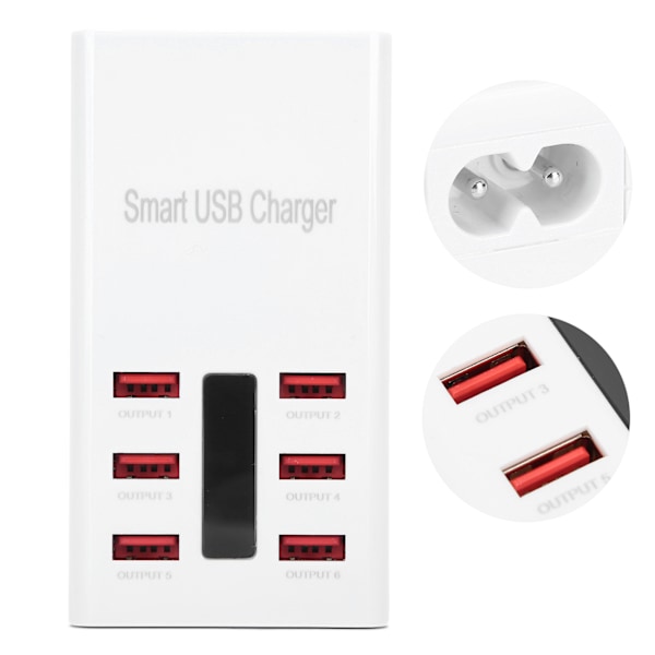100-240V 6-porters hurtig multi-USB-lader stasjonær mobiltelefon ladestasjon dokkingstasjon 30WEU-plugg