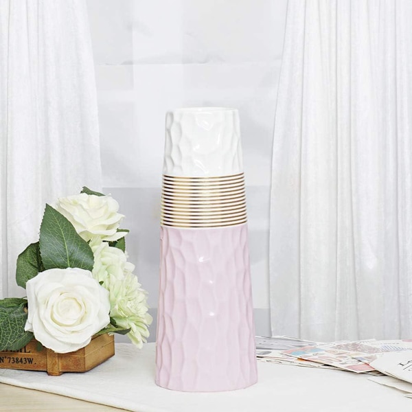 28 cm blomstervase i hvit keramikk og roségull