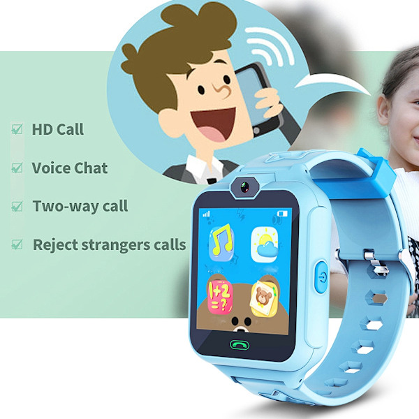 Børns W88 Baby Smart Watch Med Passometer Kamera Musik Display Alarm Blå