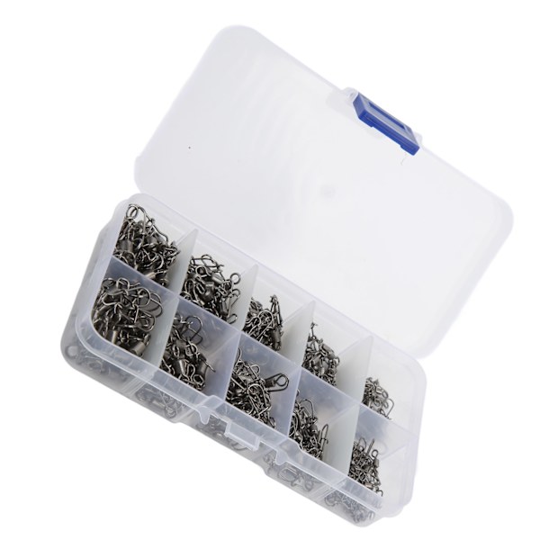210 st Fishing Swivels Snaps Set Rostfritt stål Rolling Barrel Swivel med säkerhetssnäppar Fiskelinanslutning
