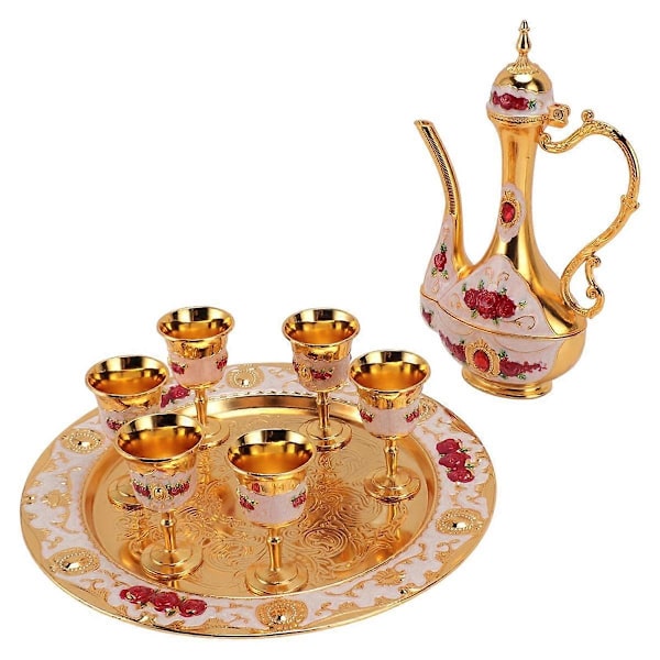 Tyrkisk Kaffesett Sink Legering Tekanne og Kopper Elegant Atmosfære