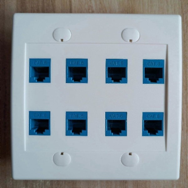 Ethernet Vægplade 8 Port - Dobbelt Gang Cat6 RJ45 Jack Netværkskabel Frontplade Hun til Hun -