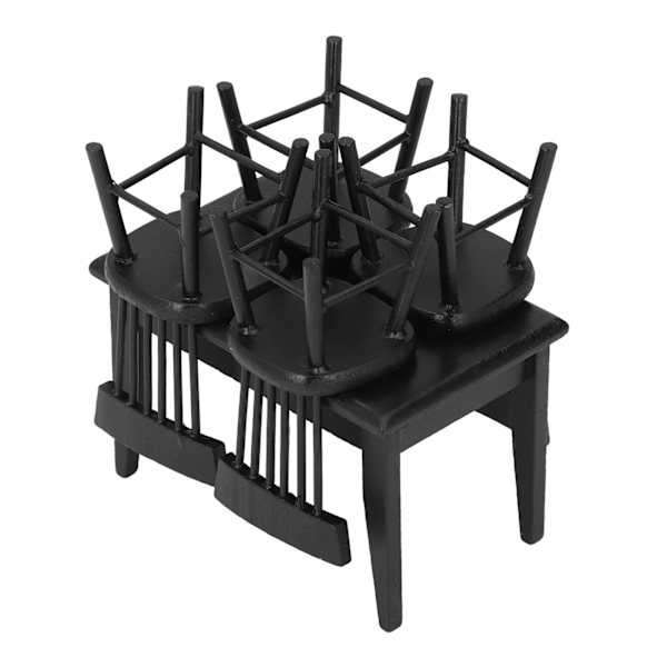 1:12 Dukkehus Bord Stol Sæt Sort Træ Miniature Møbler Tilbehør til Spisestue Scene