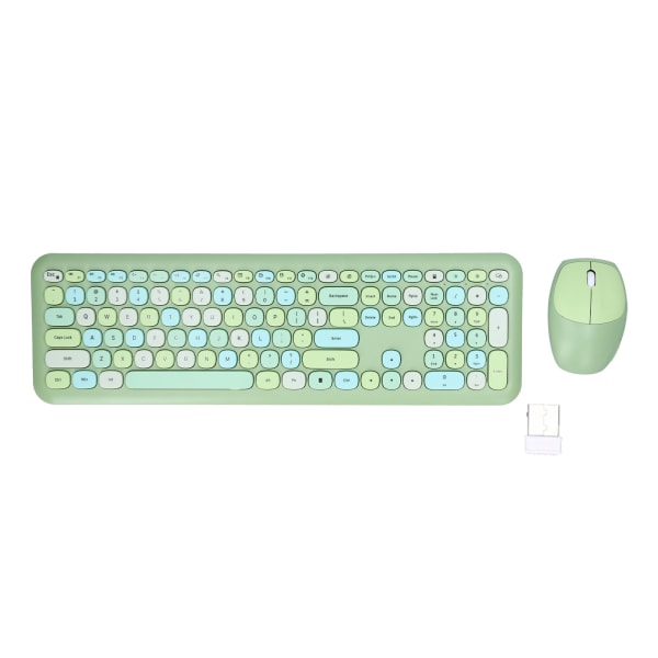 Keyboard Mouse Combo 2.4G Retro Multi Color Mute Cover Trådløst tastatur og mus sæt Grøn