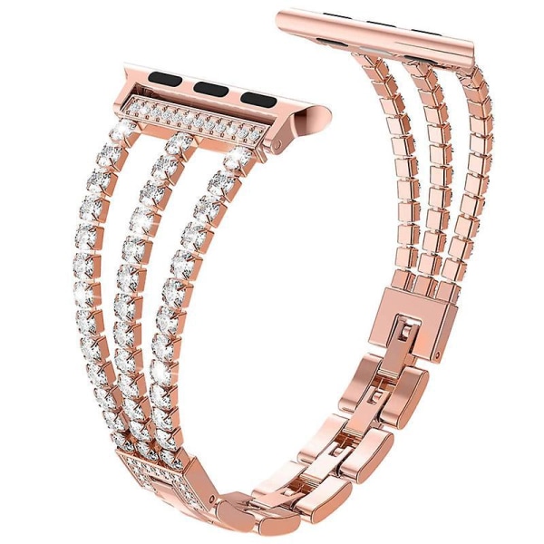 Justerbar ersättningsrem i läder och rostfritt stål för Iwatch 38-40 mm Series 1-5, utsmyckad med strass, designad för kvinnor