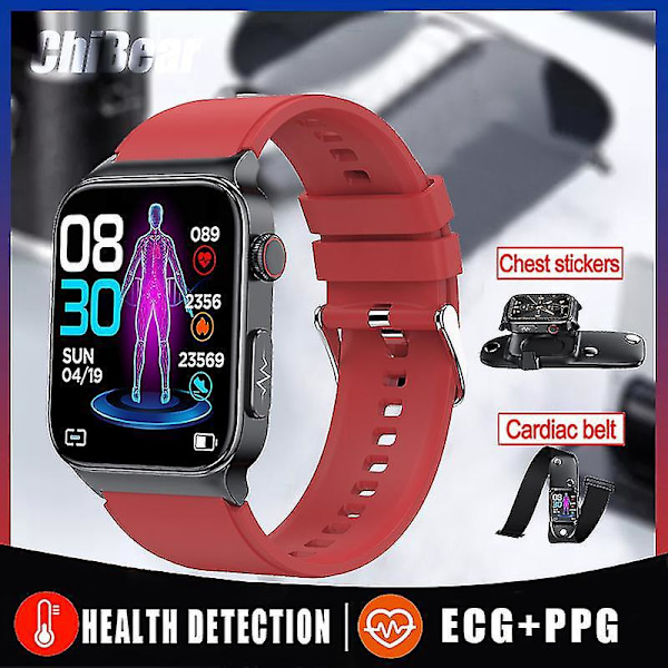 Blood Glucose Smart Watch 2023 ECG Blood Pressure Health Monitor Fitness Watch IP68 Waterproof Smartwatch Red A