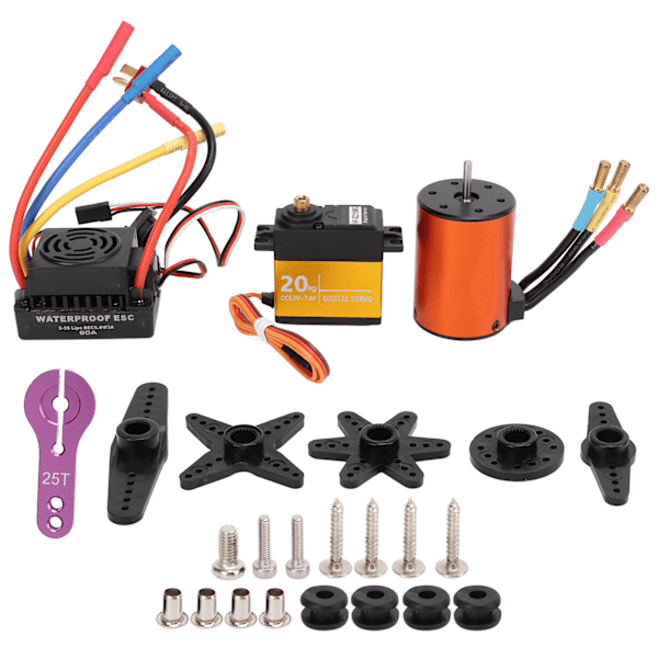3650 3900KV Borstlös Motor 60A ESC 20kg Styrväxel Set Uppgraderad Vattentät för 1/10RC Fjärrkontrollbil