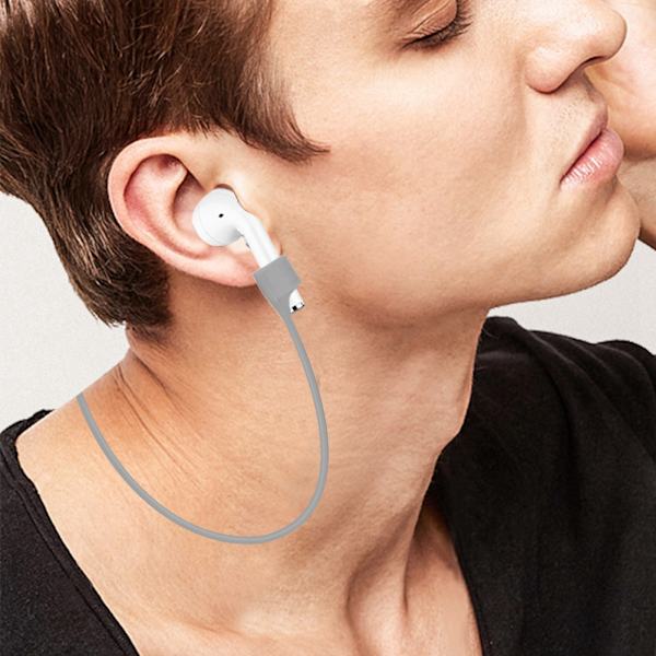 Dubbel magnetisk silikon anti-förlorad öronpropp slinga rem snöre sladd för Airpods grå