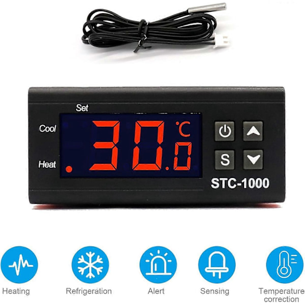 STC-1000 Digital Temperaturregulator 10A LED Display Temperaturregulator Termostat med Sensor (DC 12V)