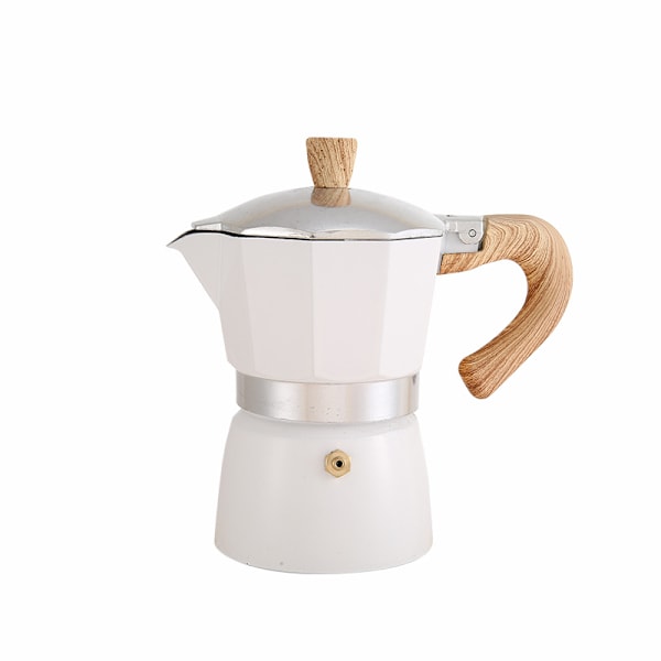 Aluminum Coffee Pot with Wood Grain Handle Moka Coffee Pot Outdoor Portable Coffee Maker Tool Beige 150ML