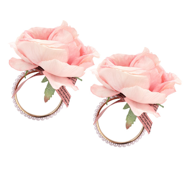 2 stk Jernserviettspenne Simulering Blomster kunstig perleserviettring for Hotel FestivalPink