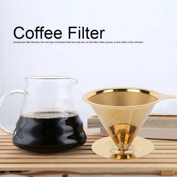 Guld honeycombed rustfrit stål Genanvendelig Pour Over Coffee Filter Coffee Dripper