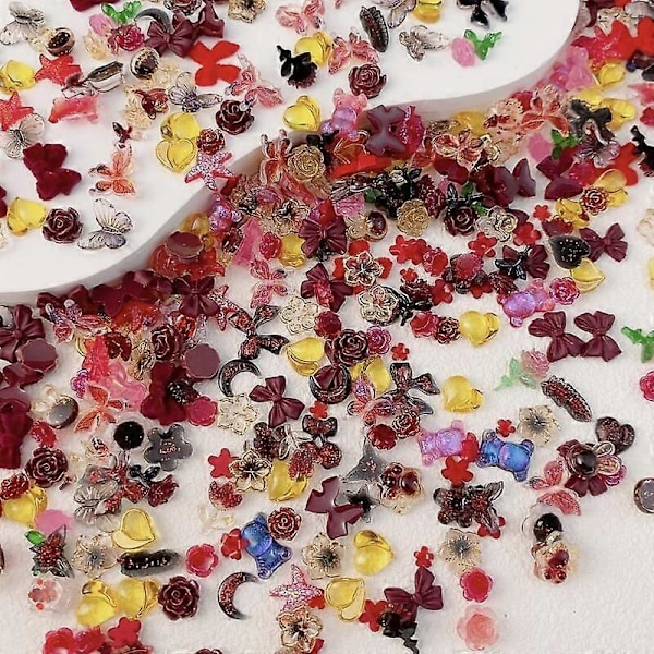50 stk 3D Flatback Neglepynt Lysende Neglekunstdekorasjoner med Blomster, Hjerter, Kaniner, Sommerfugler, DIY Akryl Neglepynt3
