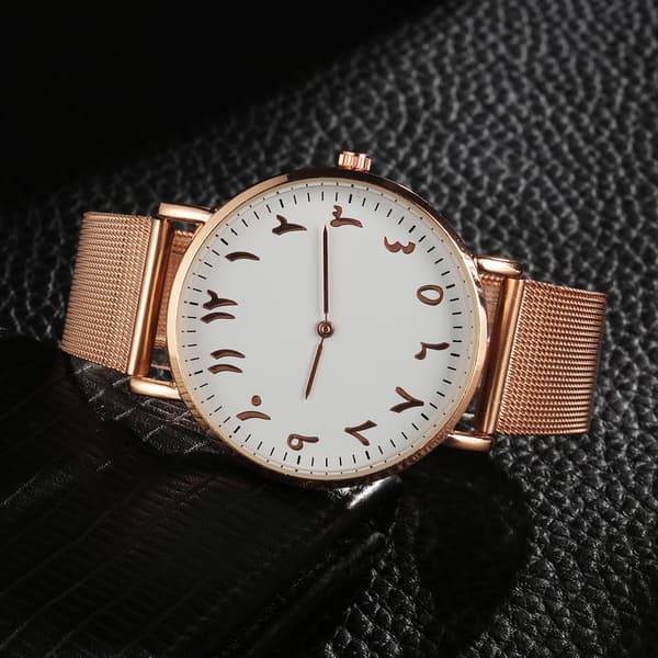 Quartz Urverk Rustfritt Stål Rem Analog Rund Skive Klokke Armbåndsur (Rosegull)