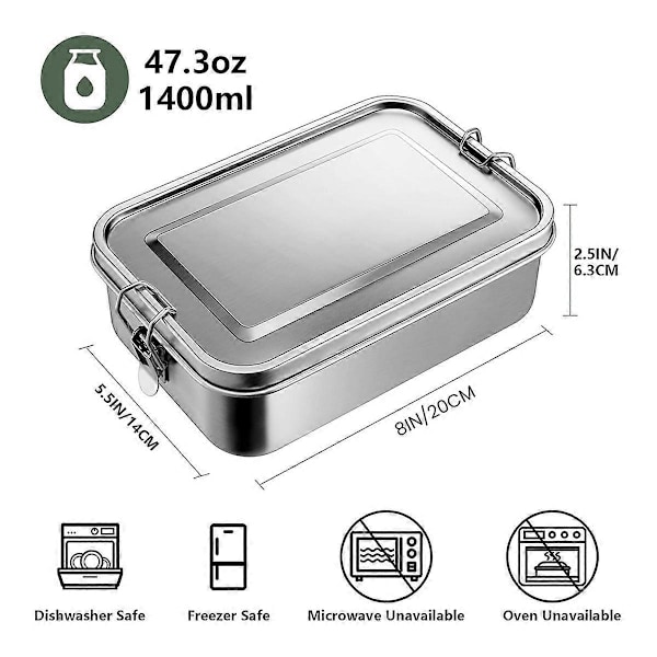 47oz Bento Box, Matlåda i rostfritt stål för tonåringar, 1400ml Matlåda 1400ml
