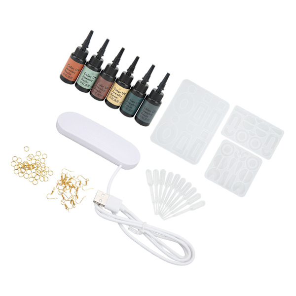 Resin Form Set med UV-lim Ring Öronkrok UV-lampa DIY Örhänge Molds Kit för örhängen Hängen Smycketillverkning