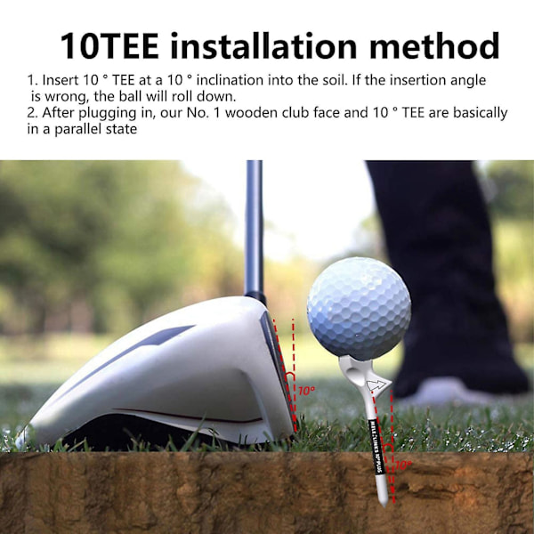 Kaesi 10-pack Professionella Golf-Tees - Slitstark, Bärbar, Minskar Friktion, Ökar Avstånd - 10 Grader