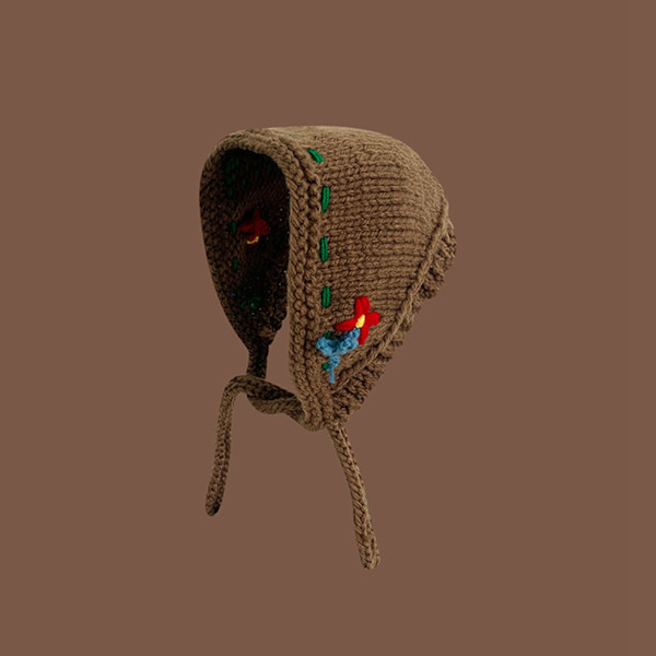 Stickad öronhattvärmare Retro Handgjord Höst Vinter Ins Stil Söt Kvinna Tillbehör Kaffe M(56-58cm)