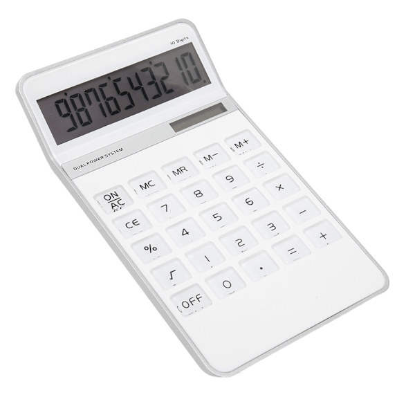 Kalkulator Solcelledrevet Batteridrevet Transparent Store Taster LCD Display Kontor Kalkulator Hvid