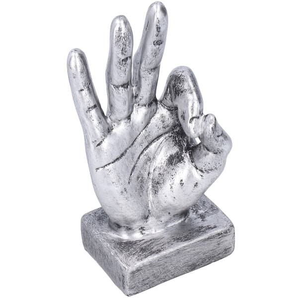Harpiks Fingerstatue OK Gestus Skulptur Bordpynt Hjem Retro Dekorasjon Sølv