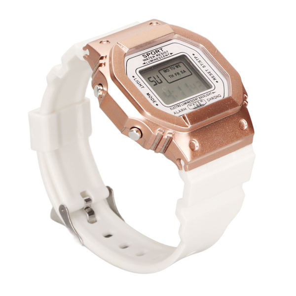Elektronisk watch Vattentät Casual Snygg digital watch med ljus för män Kvinnor Studenter Vit roséguld