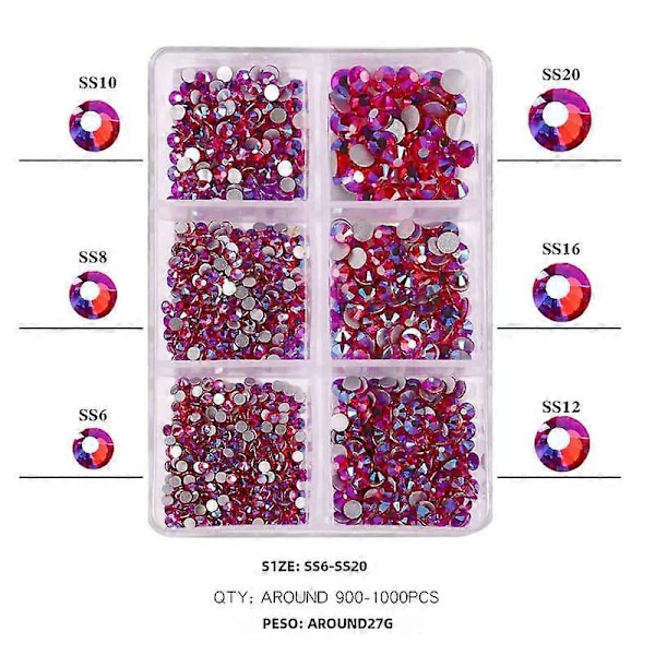 Champagne AB Flatback Nagelkonst Strass Kit, 6 Fack, DIY Manikyr Dekoration, Blandade Färger Nageldesign Verktyg8