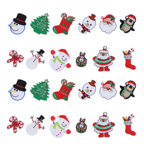 24 st julbroderade tygmärken jultomten snögubbe DIY strykpatch