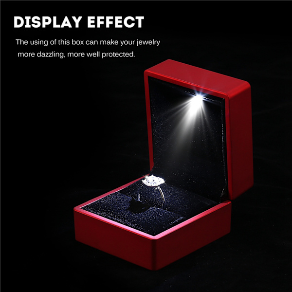 Moderigtigt LED-oplyst Ring Opbevaringsboks Smykker Display Etui Gave Rød
