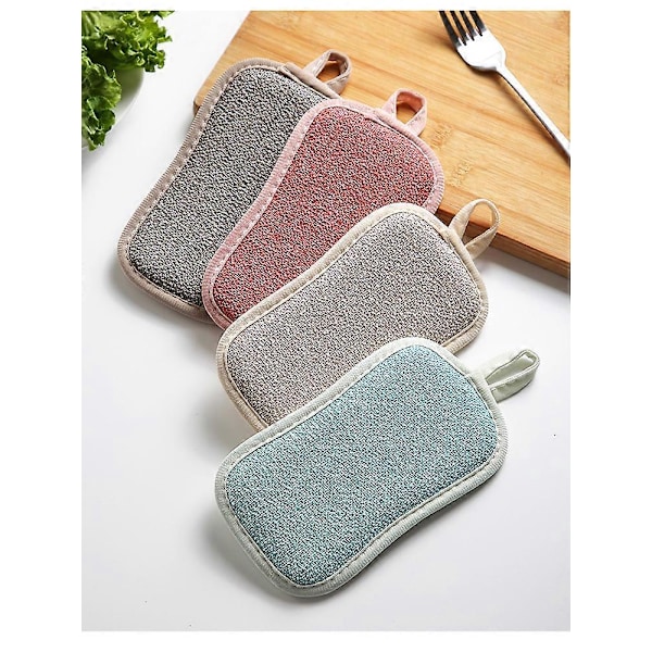Blått sett med 1 gjenbrukbar mikrofiber oppvasksvamp - Vaskbar miljøvennlig dobbel svamp for non-stick panner, antibakterielle puter svamp for rengjøring