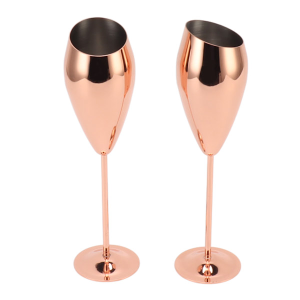 2 stk kobber champagnefløytesett, robust bunn i rustfritt stål, messingbelagte champagneglass