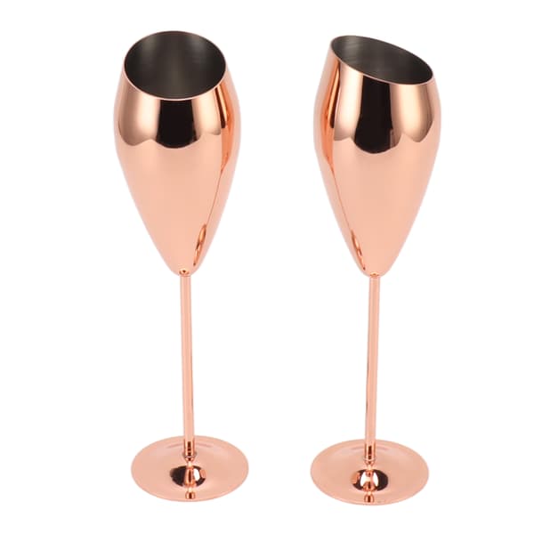 2 stk. kobber champagneglas sæt, robust tyk bund, rustfrit stål, messingbelagte champagneglas