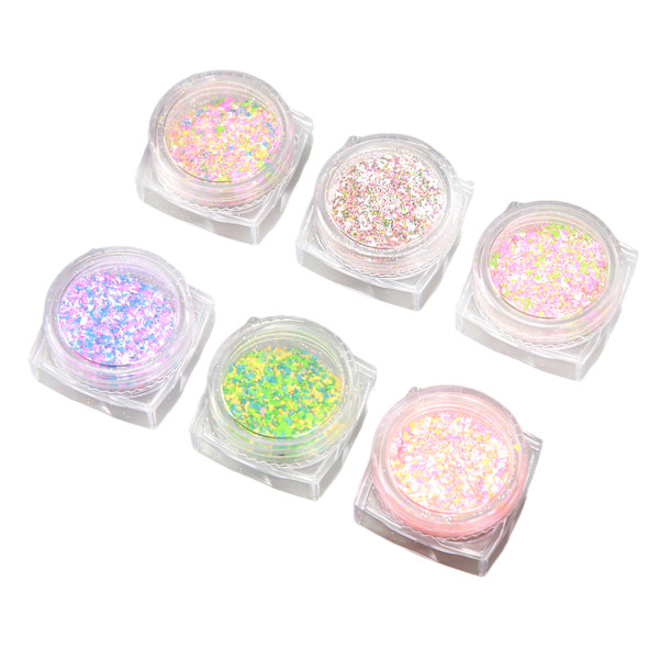 6st Nagelpulver Stick Ull Pulver Glänsande Socker Effekt Glitter Godis Glitter Pigment Damm