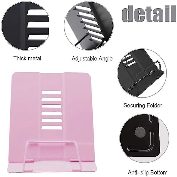 Justerbar foldbar metal bogholder læsestand - Pink