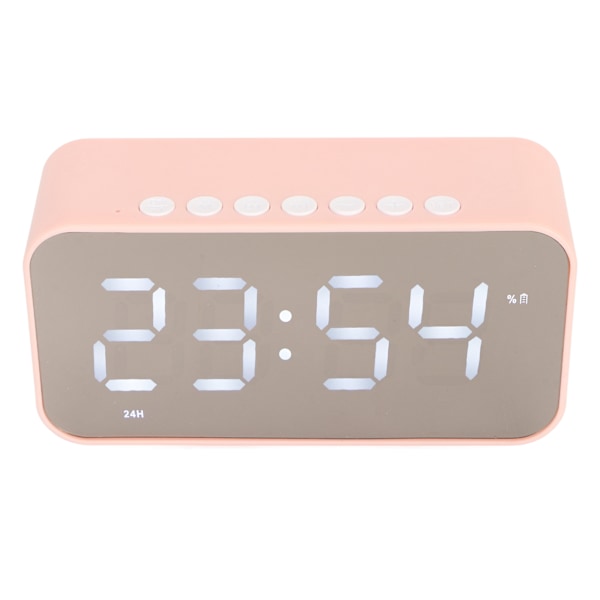 Trådlös Bluetooth-högtalare Stereo Ljud Brusreducerande Temperaturdisplay Röstmeddelande FM-radio Spegelväckarklocka Rosa