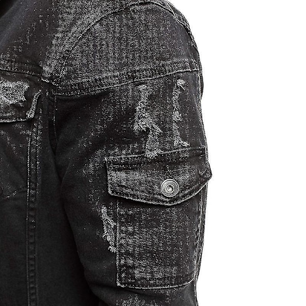 Trendig långriven denimjacka för män - Perfekt för vår och höst 2XL SVART