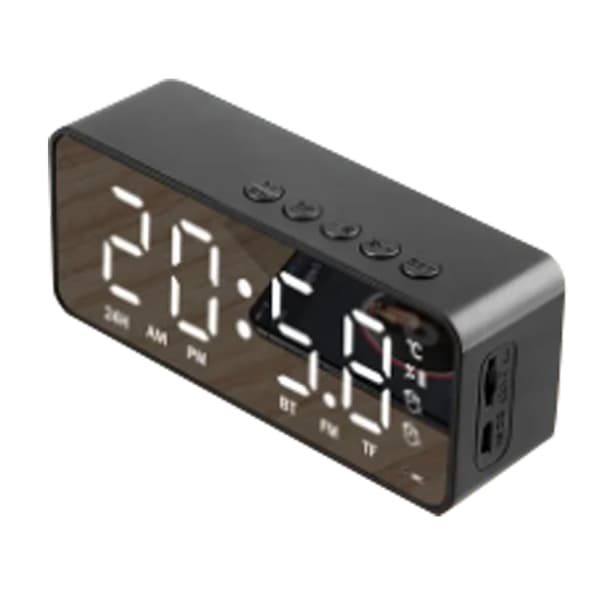 Intelligent Digital Display Vekkerklokke Multifunksjonell Bluetooth 5.0 Speilfinish Smart Høyttaler for Soverom