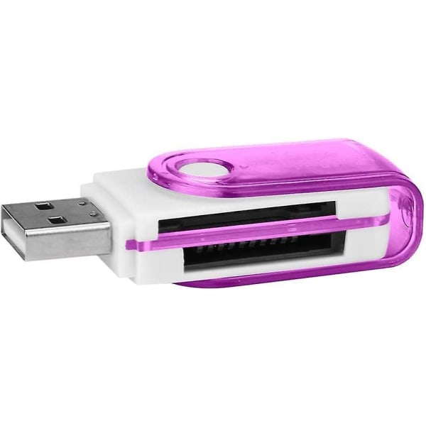 4-i-1 USB multifunktionskortläsare - lila, stöder MMC, MicroSD, TF, Micro SD, MS Pro Duo, M2 - USB Flash Adapter