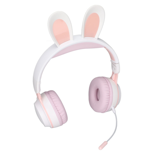 Rabbit Ear Bluetooth 5.0-hodetelefoner sammenleggbare trådløse headset for barn med LED-fargelys for PC-nettbrett Online læring Hvit Rosa