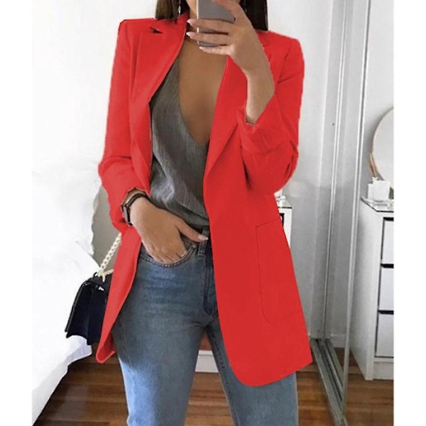 Rosa Kavaj med Krage för Kvinnor, Casual Långärmad Ytterplagg, Kontorsjacka, 5XL