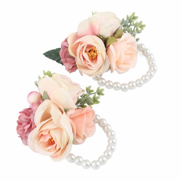 2 stk./pose Brudepike Håndleddsblomst Kunstig Håndblomst for Bryllupsdag Cocktailparty Rosa