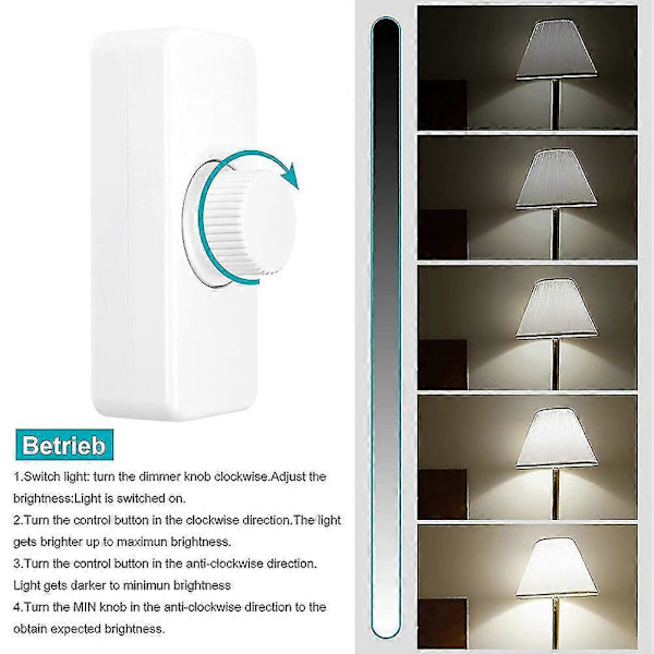 Inline LED lysdæmperkontakt, indbygget ON/OFF og knapkontrol lysdæmper kompatibel med dæmpbar 3-100W LED/glødelampe
