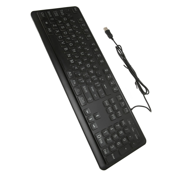 Stortrykt tastatur Store fete bokstaver 104 nøkler Standard full størrelse USB kablet Hvit LED-bakgrunnsbelyst datamaskintastatur