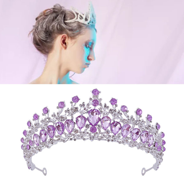 Kvinner Bryllupskrone Sinklegering Utsøkt Rhinestone Bride Crown Hårtilbehør til Ball Costume Party Sølv og lilla