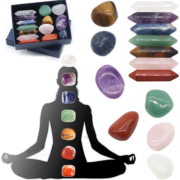 14 st Premium Crystals Kit 7 Chakra Set Hexagonal Kolumn Oregelbunden Yogasten Andlig massagesten Labradorite