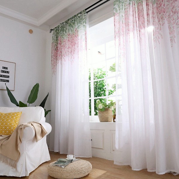 Polyester Vinduesgardin Valancer Voile Soveværelse Stue Dekoration (Pink)