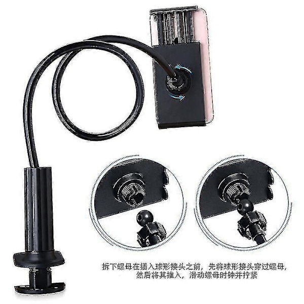 Svanehals Nettbrett Telefonholder For Seng - Fleksibel Nettbrettarm Klemme For Seng Kompatibel - Svart