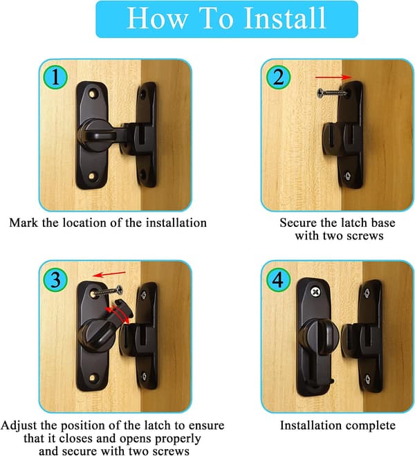 Small 90 Degree Sliding Door Lock for Interior Doors, Lock for