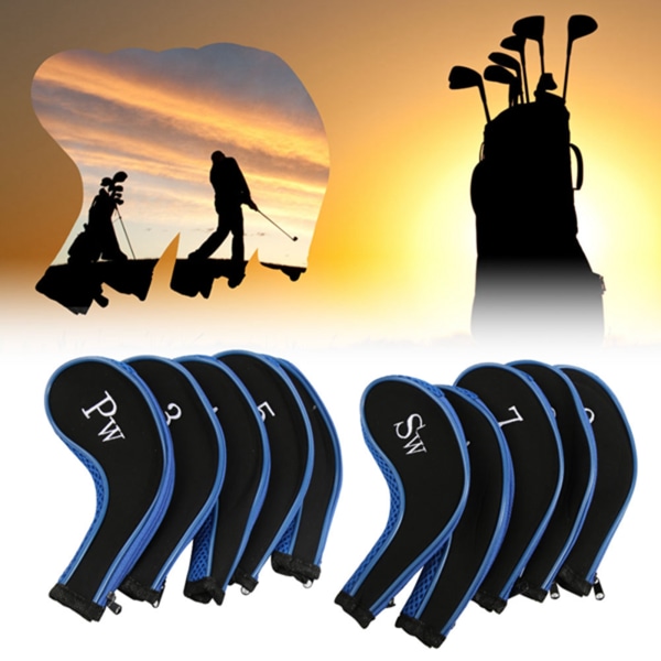 10 stk neopren golfkølle jernhoveddæksler Putter Sæt Protector Case Golf Tilbehør (Mørkeblå)