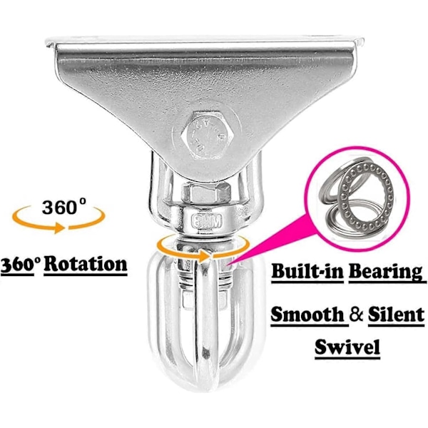Sensor Swing -ripustin, 360° kääntyvä ruosteenestokoukku kattokiinnityssarja, laitteisto pulteilla, sopii sisä- ja ulkokuisteille, riippumatoille, ilma-akrobatiaan
